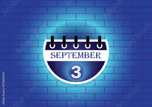 A stylized calendar page showing September 3rd, highlighted against a blue brick wall. The design is clean and modern, suitable for various uses.