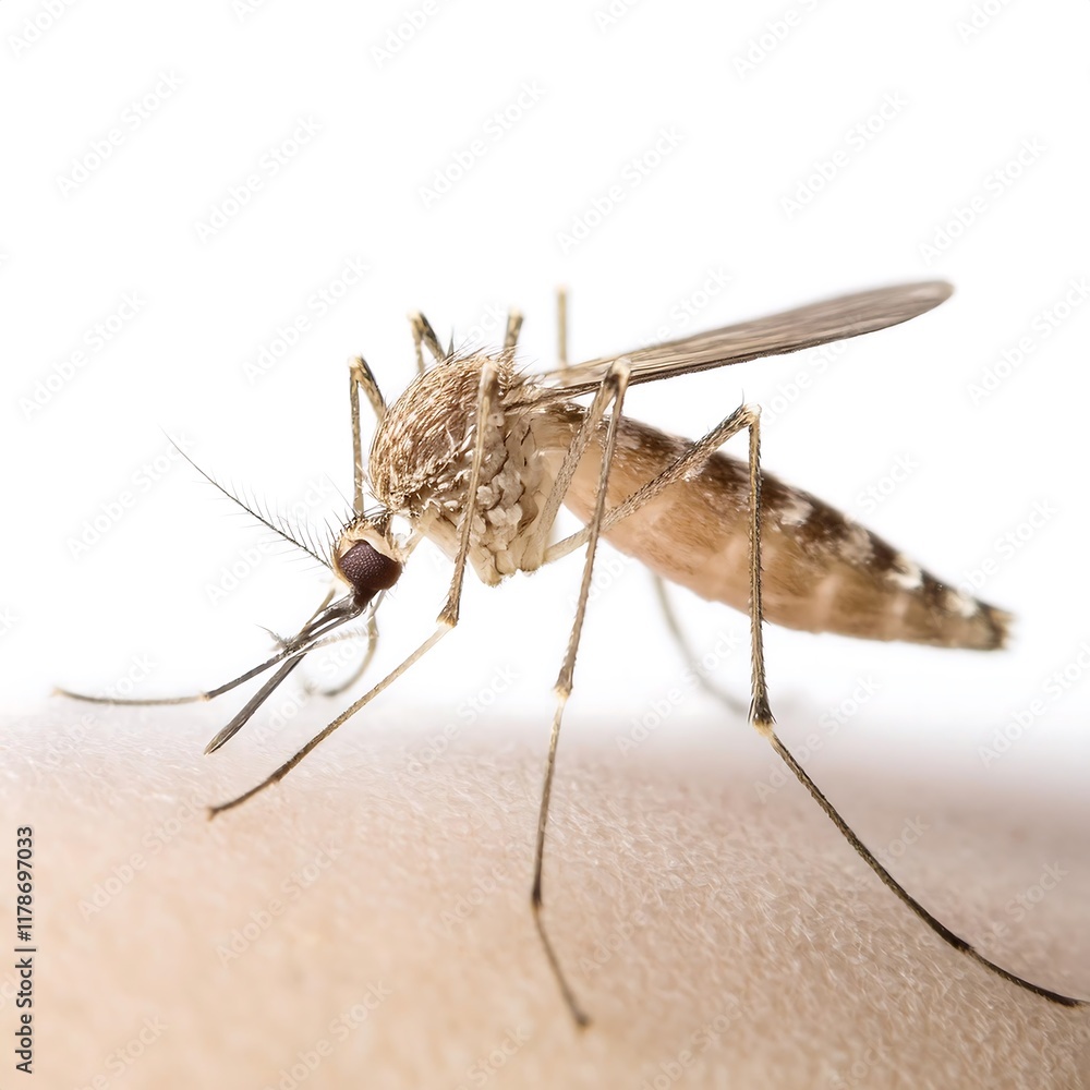 Fototapeta premium Aedes Mosquito on Light Skin Surface