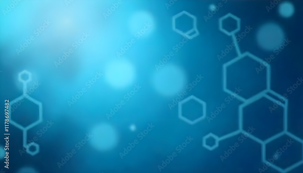 Fototapeta premium A creative blurry background with soft shades of blue, featuring subtle chemical-inspired patterns and molecular shapes