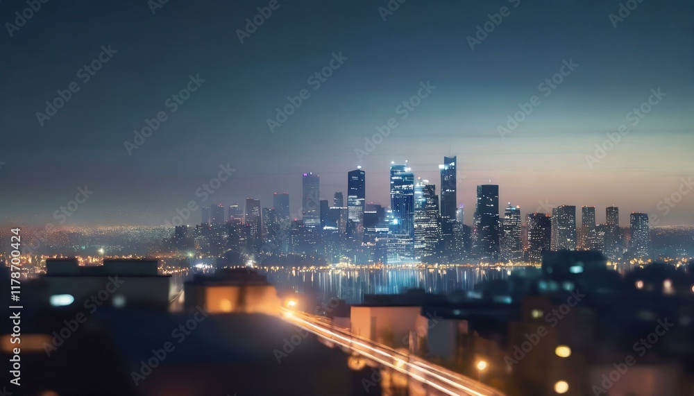 Fototapeta premium Nighttime Minimalist City Lightscape with Blur Effect