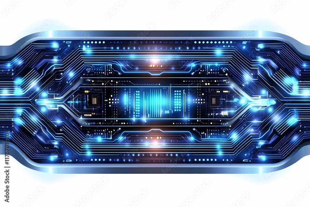 Obraz premium Futuristic Blue Circuit Board with Glowing Elements and Patterns