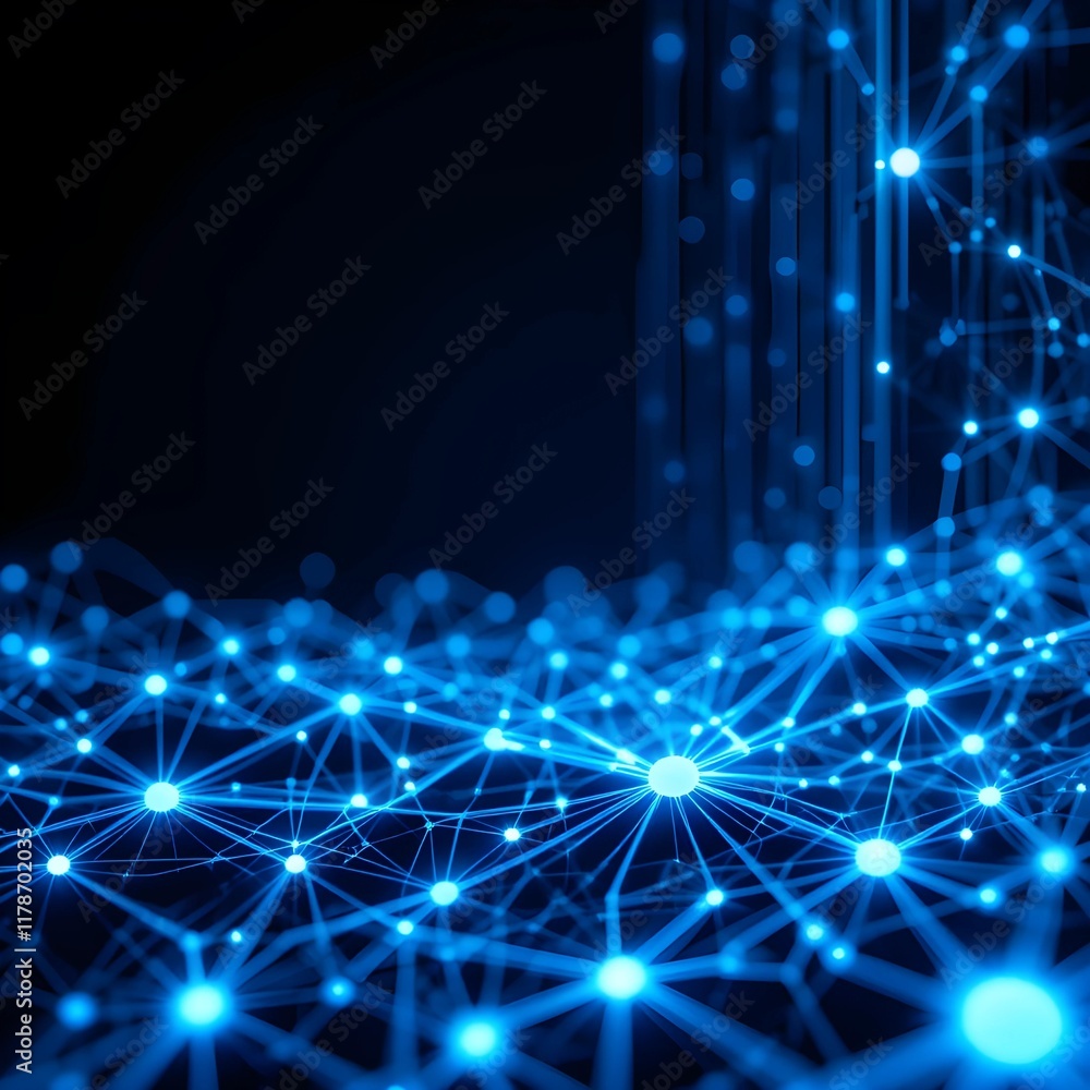 Obraz premium Futuristic Digital Network Visualization with Glowing Blue Nodes