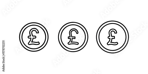 Three simple line art pound sterling coin symbols. line art pound sterling icon vector illustration design, for business and finance symbol.