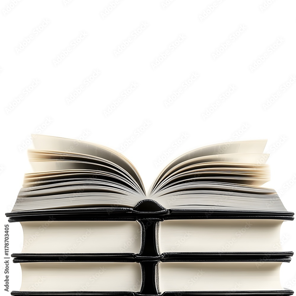 Stack of Open Books with Turning Pages on White Background Stack of Open Books with Turning Pages on White Background