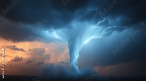 Wallpaper Mural Tornado illuminated by lightning under a tumultuous sky, extreme weather phenomenon concept Torontodigital.ca