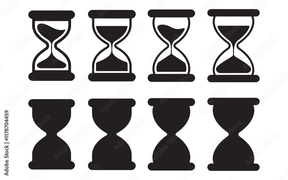 Set of Black Silhouette Hourglass Icons vector Set of Black Silhouette Hourglass Icons vector