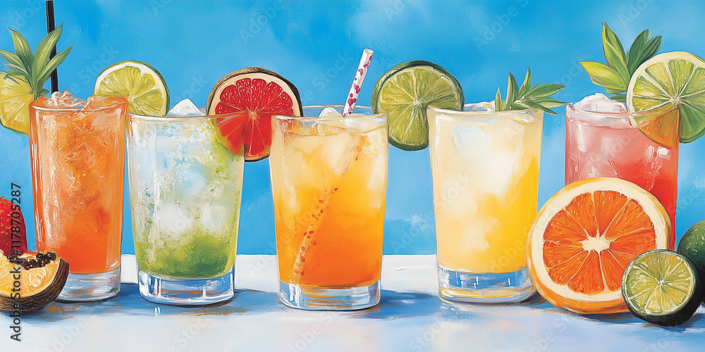 Fototapeta premium Tropischer Cocktail, Tropische Früchte Mix, Frische Vitamine