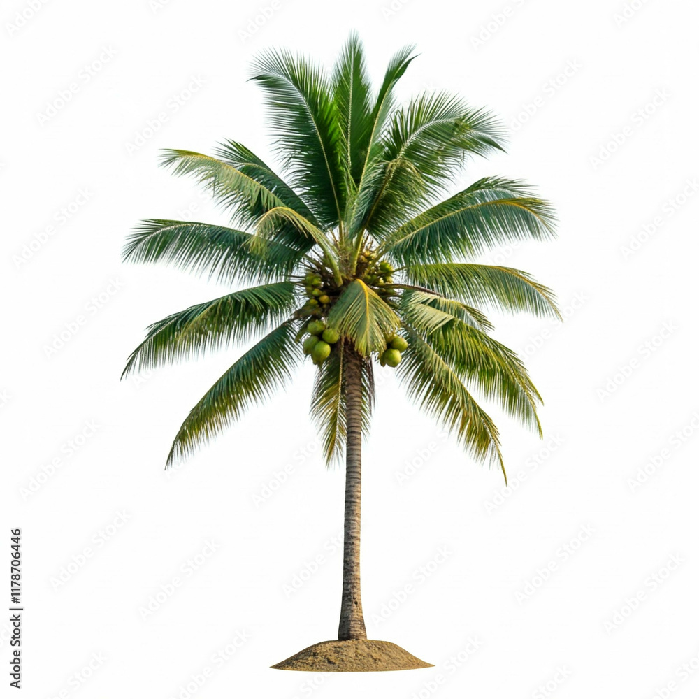 Obraz premium green palm tree with coconuts isolated on white background tropical summer vacation paradise