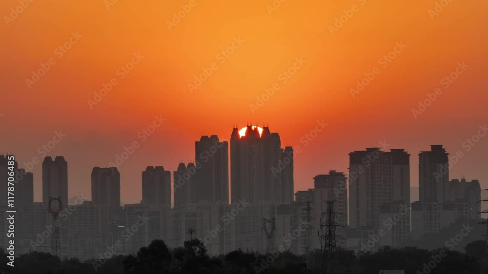 Stunning city skyline under sunset glow in a vibrant time lapse enhancing the urban landscape beauty Stunning city skyline under sunset glow in a vibrant time lapse enhancing the urban landscape beauty