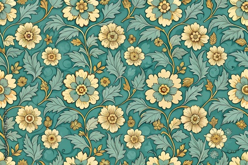 Seamless Floral Pattern with Yellow Flowers and Green Leaves