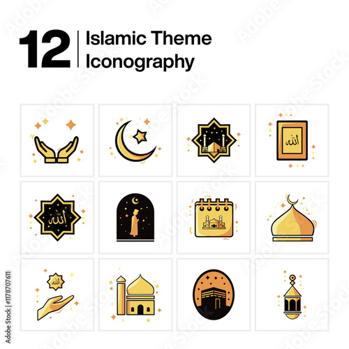 Set of icons. Islamic icons for ramadan template. Set islamic icons isolated on white background. Gold Islamic Icon. Islamic Stream