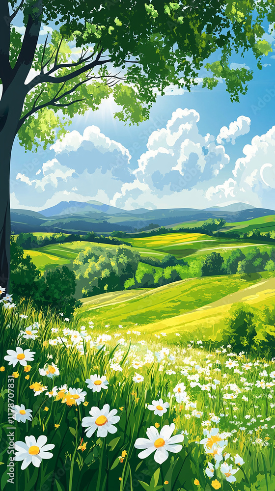 Fototapeta premium field landscape illustration in vertical background