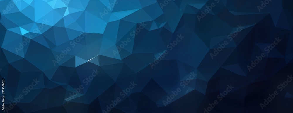 Fototapeta premium Abstract 3d crystal background illustration. Facetted blue crystal pattern. Wide panorama. Polygonal mosaic design. Modern geometric shapes create cool, cold visual effect. Trendy tech abstract.