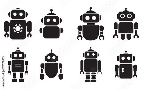 Collection of Simple Robot Silhouette vector