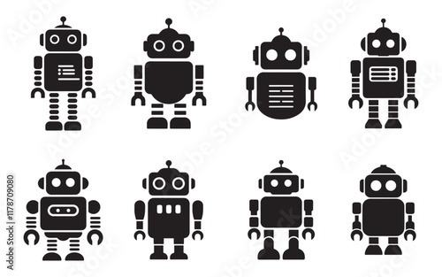 set of black and white robots vector