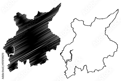 Lancaster Non-metropolitan district, Borough, city (United Kingdom of Great Britain and Northern Ireland, ceremonial county Lancashire or Lancs, England) map vector illustration, scribble sketch map