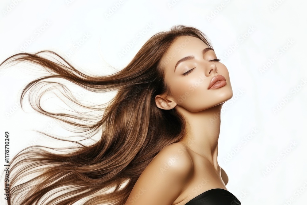 A beautiful woman with long brown straight hair photography portrait flowing. A beautiful woman with long brown straight hair photography portrait flowing.