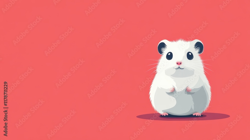 Cute white hamster playing on a vibrant red background digital art fun and whimsical environment close-up view Cute white hamster playing on a vibrant red background digital art fun and whimsical environment close-up view