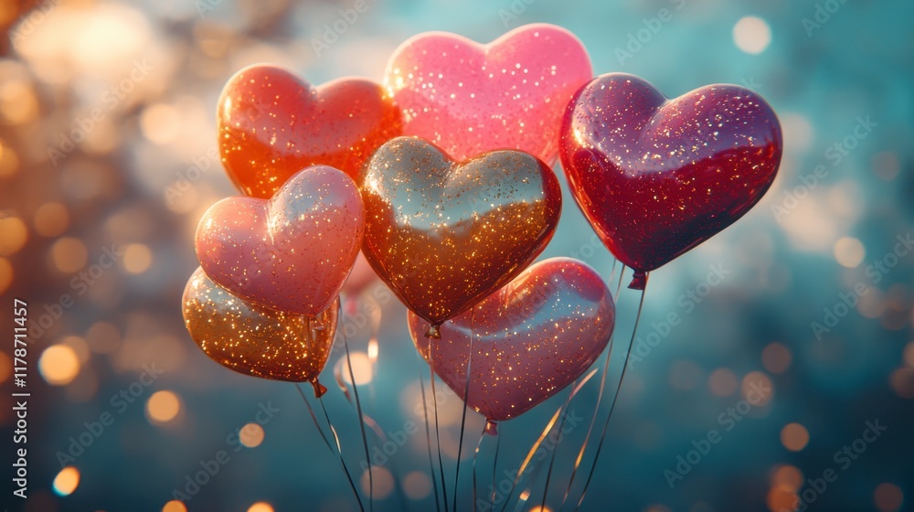 Obraz premium heart-shaped-balloons-glitter-valentines-day-balloons