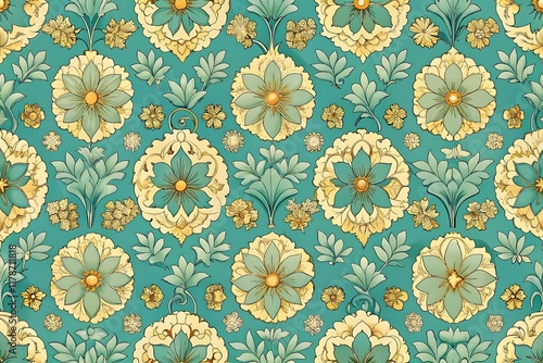 Seamless Floral Pattern with Yellow Flowers and Green Leaves