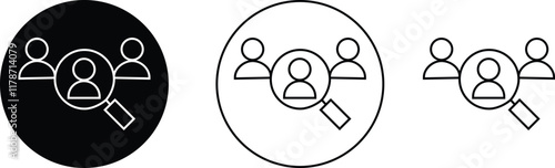 hiring people icon set with magnifier showing concept vector isolated on transparent of recruitment, employee search. Containing recruit, human resources, headhunting, candidate, job, occupation