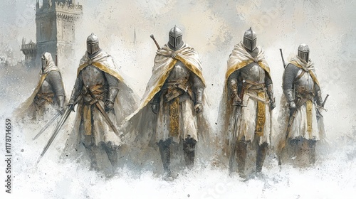 Medieval Knights in White Armor  Fantasy Art