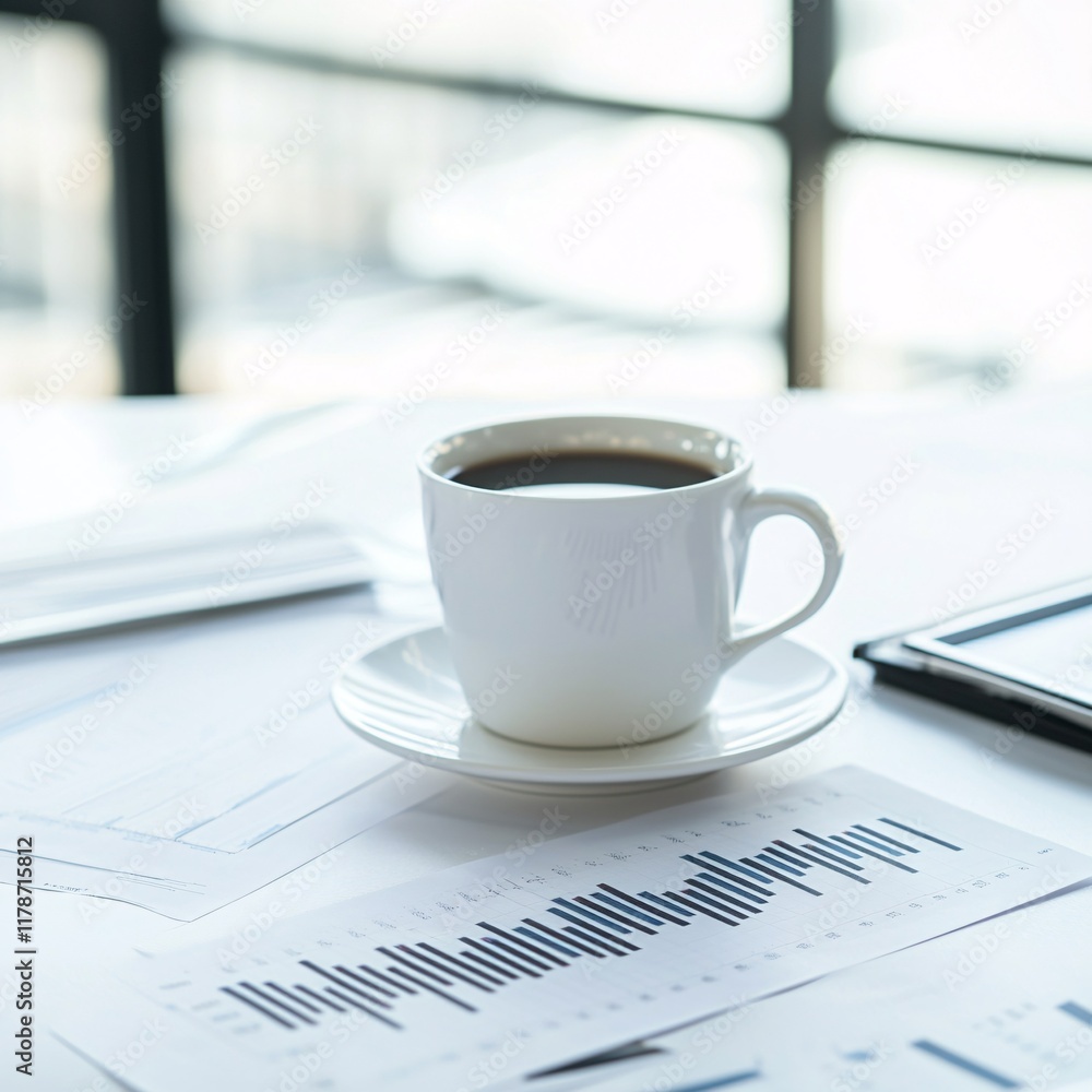 A well-organized desk with financial forecasting charts and a cup of coffee, representing capital and debt planning A well-organized desk with financial forecasting charts and a cup of coffee, representing capital and debt planning