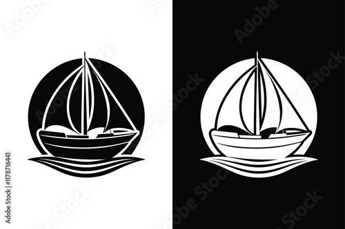 Sleek Sailboat Logo. Minimalist Design with a Blue Circle Water Element photo