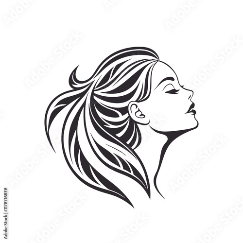 Messy hair bun, vector woman silhouette. Beautiful girl drawing illustration