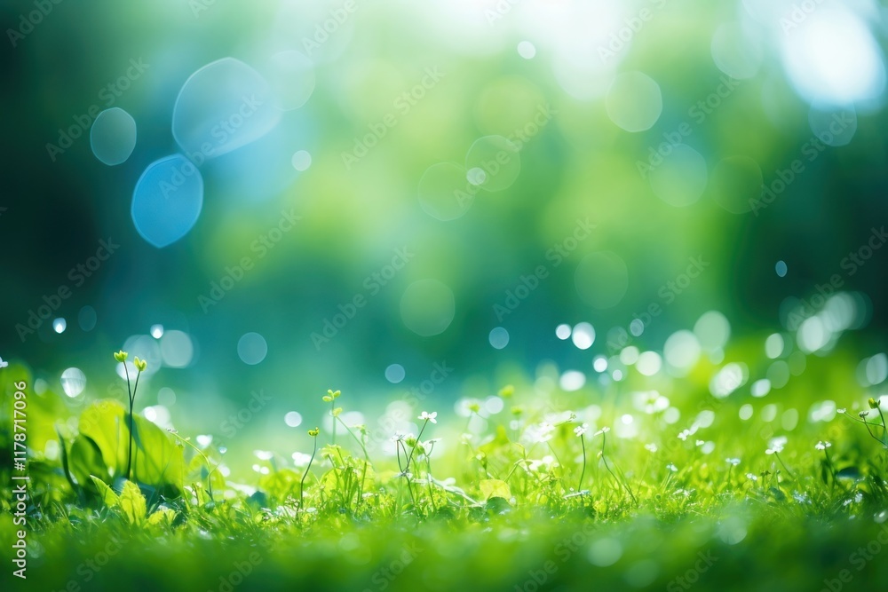 Fototapeta premium Spring green bokeh background backgrounds sunlight outdoors.