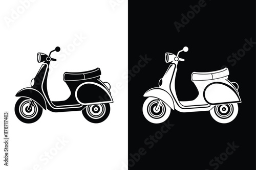 Simple Scooter and Motorbike Icon. Vector Silhouettes in Black and White