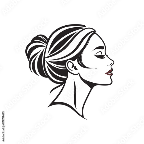 Woman with messy bun hair vector silhouette illustration