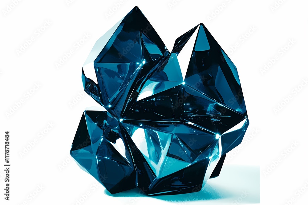 Abstract Geometric Sculpture in Blue Tones with Shiny Surfaces Abstract Geometric Sculpture in Blue Tones with Shiny Surfaces