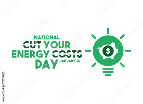 National Cut Your Energy Costs Day. White background. Light bulb. Piggy bank.