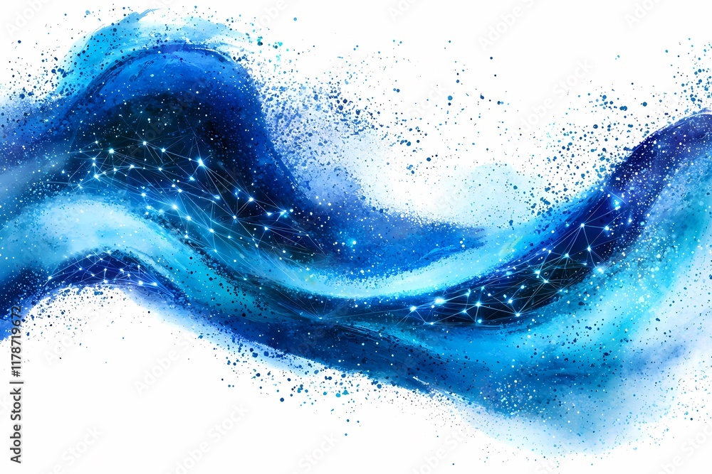 Abstract Blue Wave with Stars and Light for Digital Backgrounds Abstract Blue Wave with Stars and Light for Digital Backgrounds