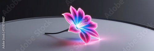 Futuristic neon flower copy space for text banner