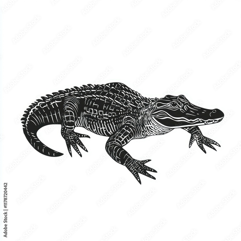 Fototapeta premium Alligator: Black and White Wildlife Illustration