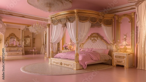 Opulent Pink and Gold Master Bedroom Interior Design photo