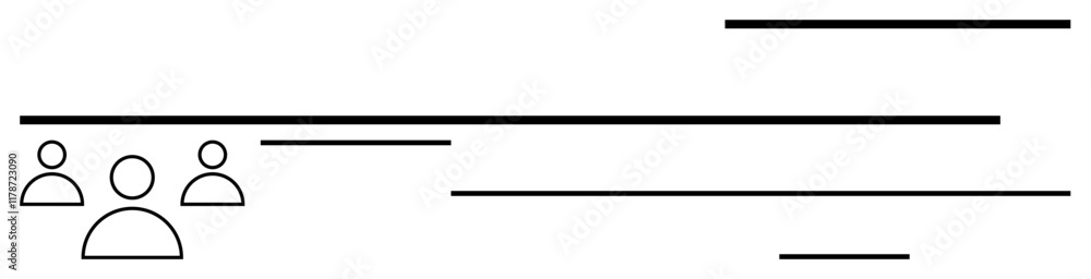 Simple human icons aligned with horizontal lines suggest teamwork, communication, networking, organization, progress. Ideal for collaboration, planning, management, growth workflow abstract line Simple human icons aligned with horizontal lines suggest teamwork, communication, networking, organization, progress. Ideal for collaboration, planning, management, growth workflow abstract line