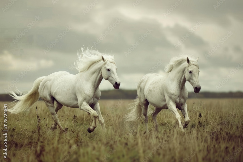 Obraz premium Horse Stud and her on a field horse stallion outdoors.