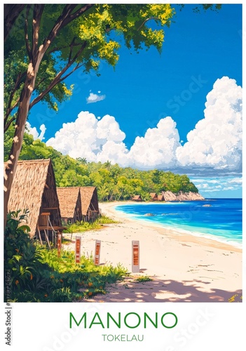 Manono Tokelau Travel Poster Flat Illustration Print Decor Gift Canvas Wall Art Gift photo