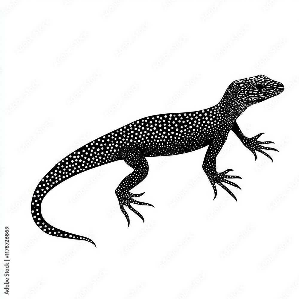 Naklejka premium Black and White Lizard Silhouette: A Stunning Wildlife Illustration