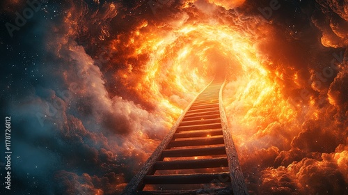 A luminous ladder surrounded by swirling energy, symbolizing the path to business enlightenment
