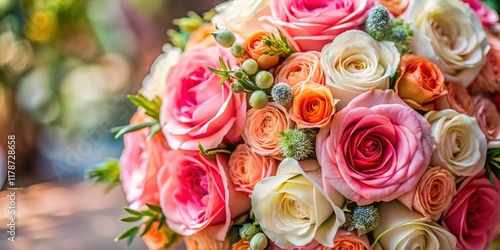 Salmon pink wedding bouquet: a stunning floral arrangement, captured in detail.