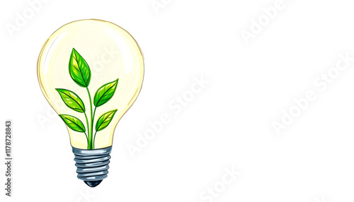 Wallpaper Mural illustration of light bulb with green plant. concept of green energy. Created with, crayon drawing, with white tones Torontodigital.ca