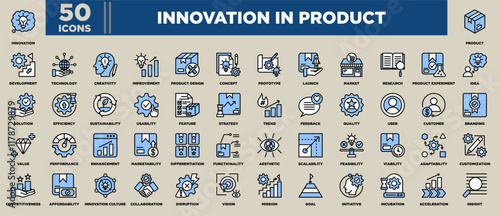 Innovation In Product Icon Set Blue Black