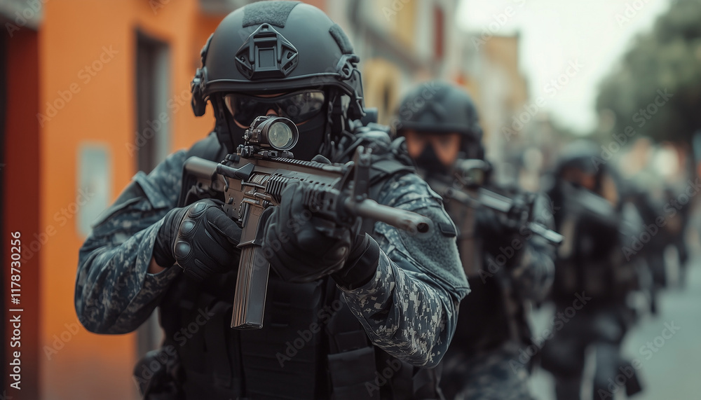 team of special forces police on their way to danger zone team of special forces police on their way to danger zone