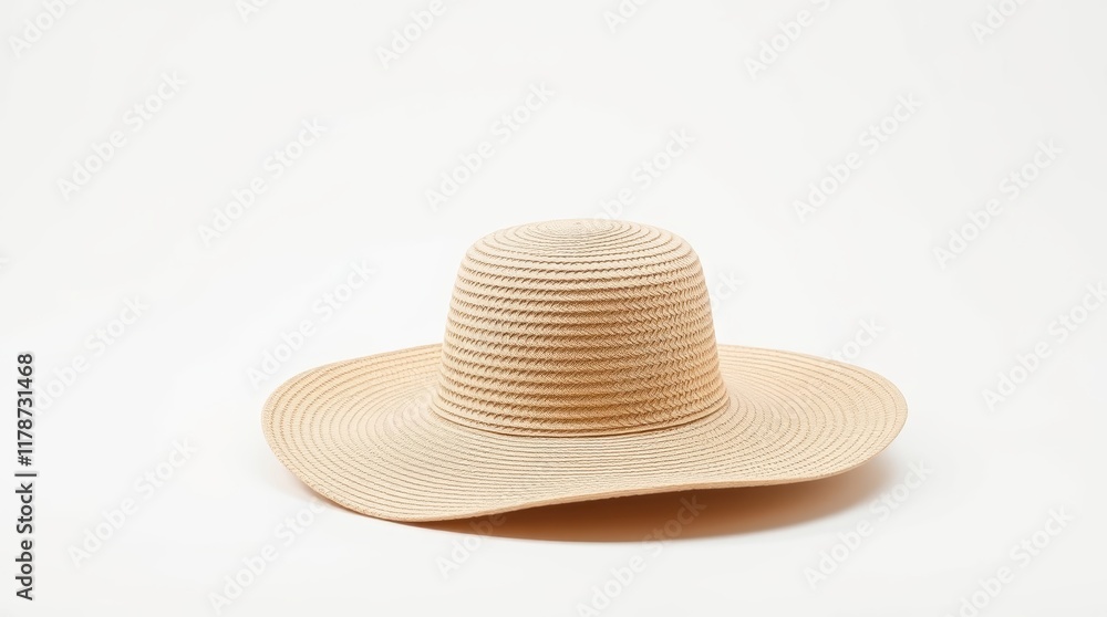 Wide-brimmed straw hat on white background Wide-brimmed straw hat on white background