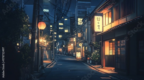 Winding street in Tokyo bathed in twilight hues