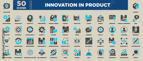 Innovation In Product Icon Set Blue Grey